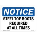Signmission OSHA Sign, Steel Toe Boots Required All Times, 14in X 10in Rigid Plastic, 14" W, 10" H, Landscape OS-NS-P-1014-L-18452